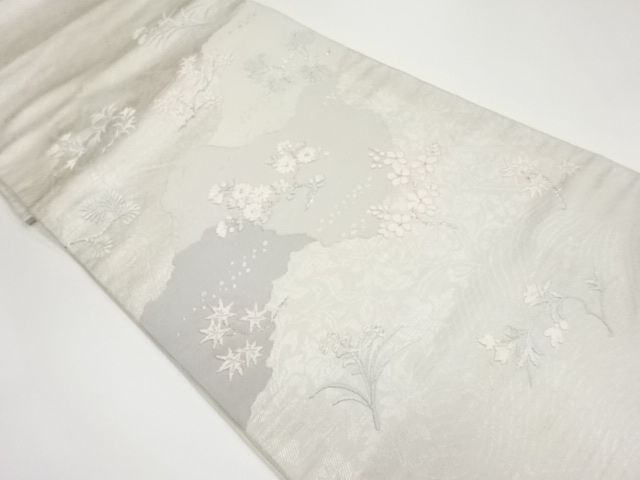 JAPANESE KIMONO / VINTAGE FUKURO OBI / WOVEN FLORAL PLANTS